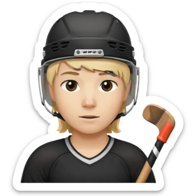 hockey player blonde hair black outfit helmet hockey stick sticker