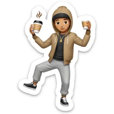 Breakdancing figure with a coffee cup for a head sticker
