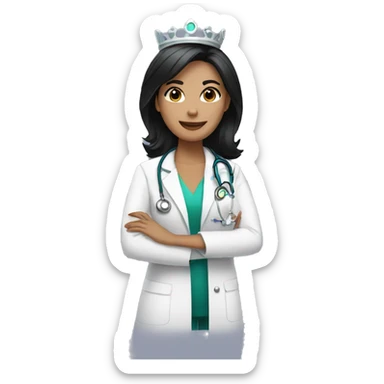 Female doctor with black hair and a crown sticker