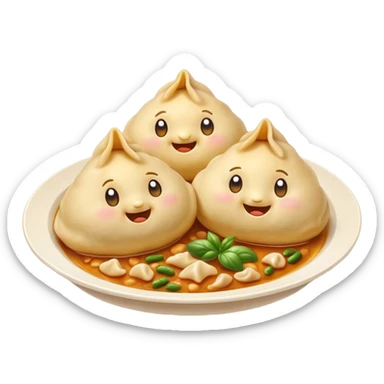 Cinematic Realistic Pierogi Dish Emoji, depicted as tender dumplings filled with savory ingredients rendered with lifelike textures and warm, inviting lighting. sticker