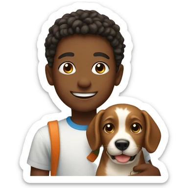smiling boy with dog indoors  sticker