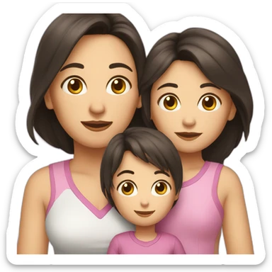 mother and 2 child with dark hair5 and white skin full length sticker