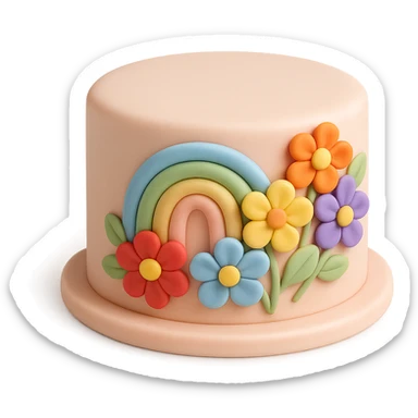 round fondant cake with rainbow flowers sticker