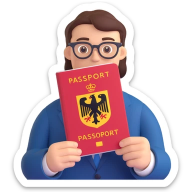 confident person with a German passport and integration motifs, modern and official, app icon, 3D style sticker