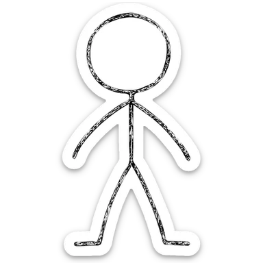 simple hand-drawn stick man, black lines, minimal detail sticker