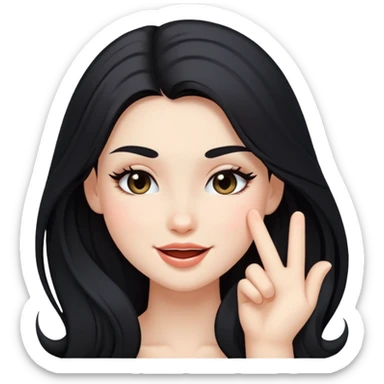 black long hair girl with soft makeup, winking sticker