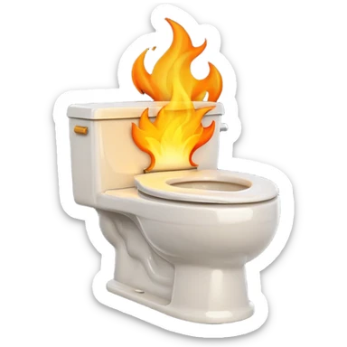 A smiling, happy toilet with fire coming from its bowl sticker