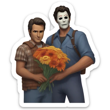 Ash Williams picking flowers with Michael Myers ￼ sticker