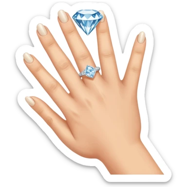 Left hand with diamond ring on ring finger sticker