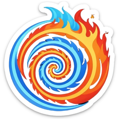 Let the background be black themed fire and water spiral shape sticker