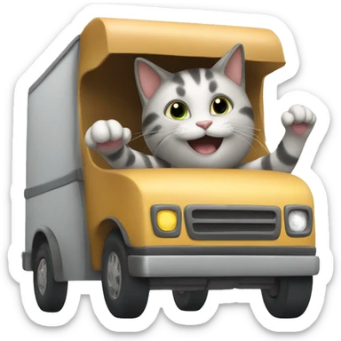 cat driving a moving van sticker