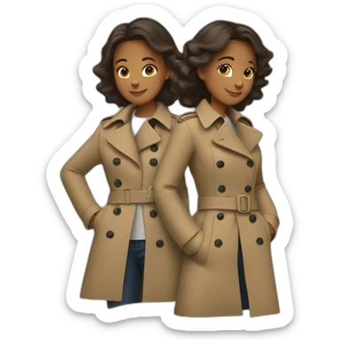 Two girls  shoulders riding in one trench coat sticker
