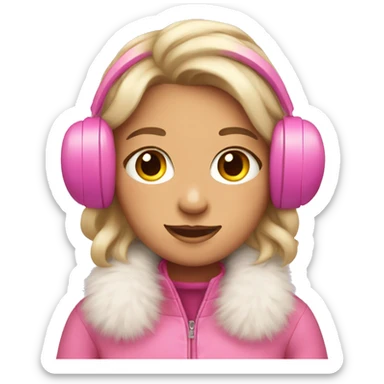 Girl with pink earmuffs and fluffy pink coat on  sticker