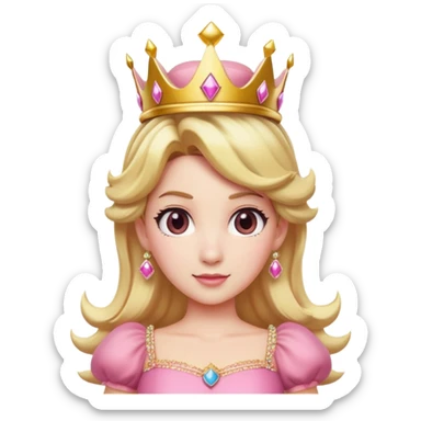Princess Peach from Mario games with blonde hair, pink dress, crown sticker