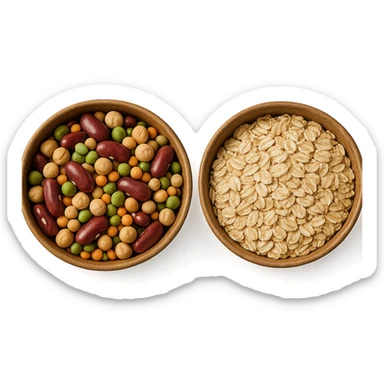 BOWL DI LEGUMI INSIEME A BOWL DI FIOCCHI DI AVENA POGGIATE,  iperrealistico 4k sticker