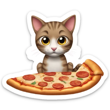 Cat sitting eating pizza with legs out sticker