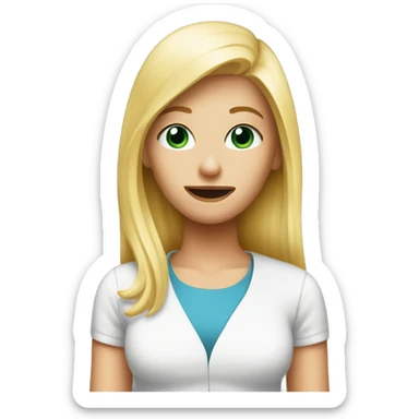 Blonde girl taking a huge pill sticker