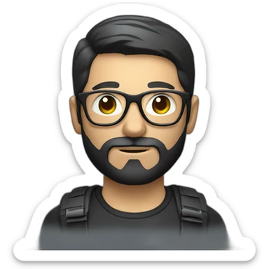 masculine man with dark glasses, with little dark hair, and shadowed beard using a photography camera sticker