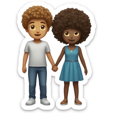 boy with fluffy hair holding hands with girl sticker