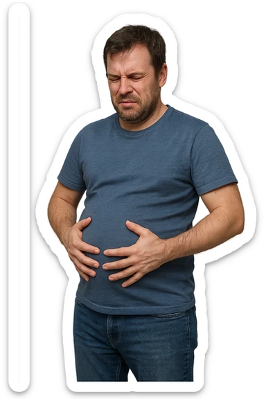 uomo con gonfiore alla pancia a causa della digestione in 3d realistica sticker