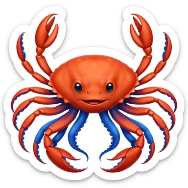 a red crab with two claws and a blue octopus are friends sticker