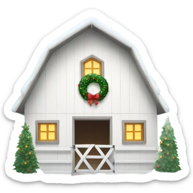 Snowy white barn with Christmas wreath sticker