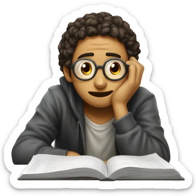 Un estudiante triste por un examen reprobado que lleva en una de sus manos  sticker