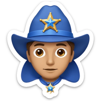 Sheriff with shiny blue star badge and blue hat sticker