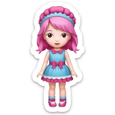 Isolated detaile illustration incredibly raspberry torte doll figurine full body with pink hair and a raspberry hairband sticker