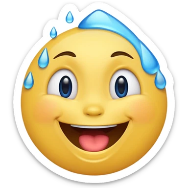 Emoji, yellow round laughing face, blue tears of joy on it  sticker
