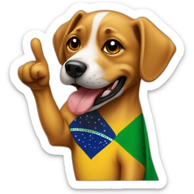 middle finger caramel street dog wearing a brazilian flag sticker