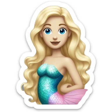 Beautiful, blonde haired, blue eyed, white, mermaid with pink tail sticker