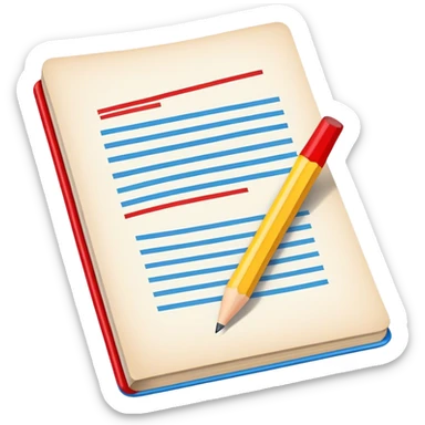 Vintage comic book emoji: an open comic book with classic panels, bold lines, and vibrant colors like red, yellow, and blue. A pencil writes text on the page, symbolizing the creation of the story. Transparent background, evoking the classic feel of old-school comics. sticker