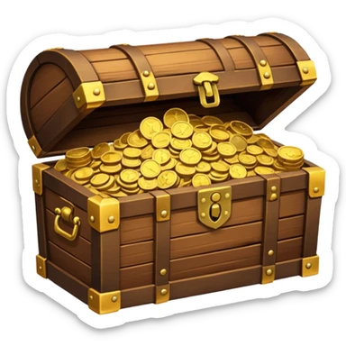 wooden brown treasure chest filled with coins pack in gradient sticker