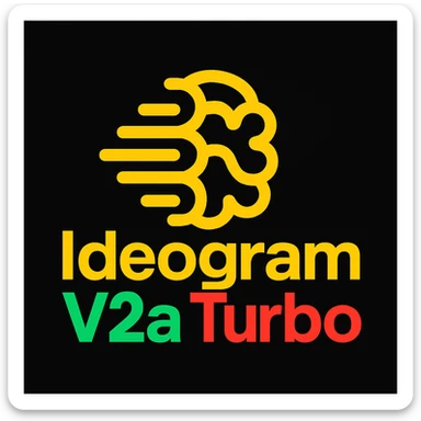 make a non gradient solid but colorful text of "Ideogram V2a Turbo", black background, add this logo too, make it good art for this sticker