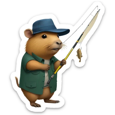 capybara with fishing rod tattoo and a collared shirt sticker
