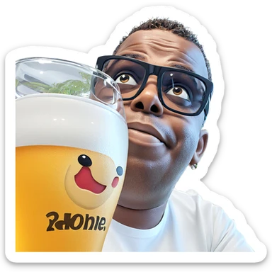 casual portrait with beer cup sticker