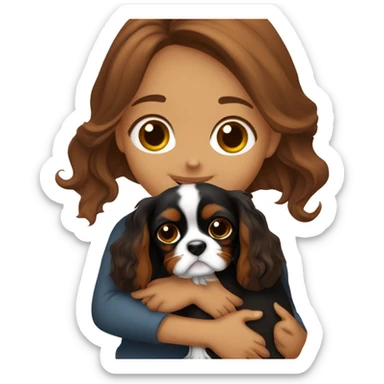 cute girl hugging two black and brown cavalier king charles spaniel  sticker