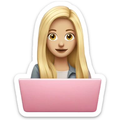 Graphic designer blonde girl with long hair and fair skin with Pink laptop  sticker