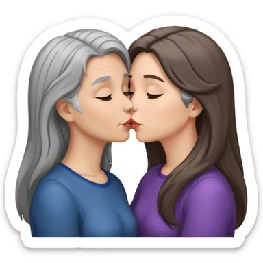 2 Frauen, die sich küssen, davon 1 grauhaarig, 1 braunhaarig, lange Haare sticker