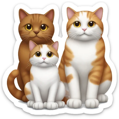 Three cats sitting together one brown, one white, the other orange and white sticker