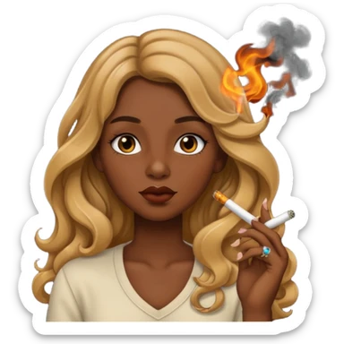 Tan girl with long wavy hair smoking sticker