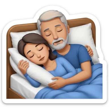 Man with grey hair and beard,beautiful brunette woman sleeping in bed together in the spooning position  sticker