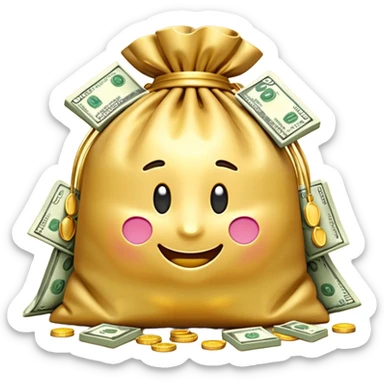 Luxury 3D emoji, overflowing money bag, stacks of cash, premium lighting, rich glossy look, ultra clean, transparent background


 sticker