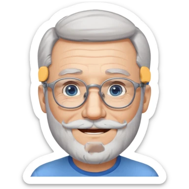 Create me an emoji of an old man. Gray really short size hair. Gray follow-up full beard. Squarer Glasses. Blue eyes. Little smile sticker