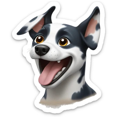 laughing black and blue healer dog sticker