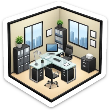 an office for ceo of comany in an isometric style sticker