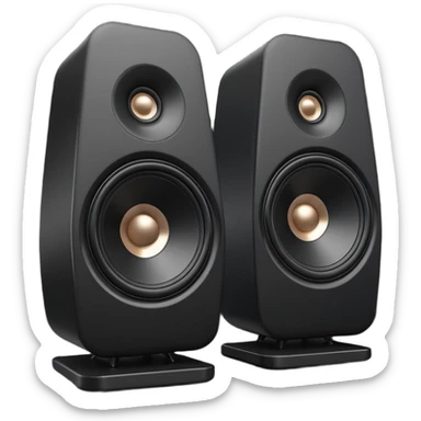 pair of big speakers emoji, deep matte black metal body, circular speaker cones with subtle depth, smooth rounded edges, minimalistic futuristic 3D style, luxury aesthetic sticker