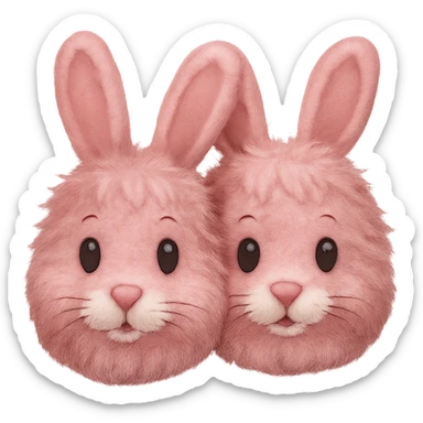Make the light pink bunny slippers with a fluffy tail look fuzzy in the style of emoji, with no background. sticker