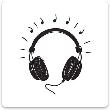 Hand-drawn sketch of black DJ headphones with sound waves sticker